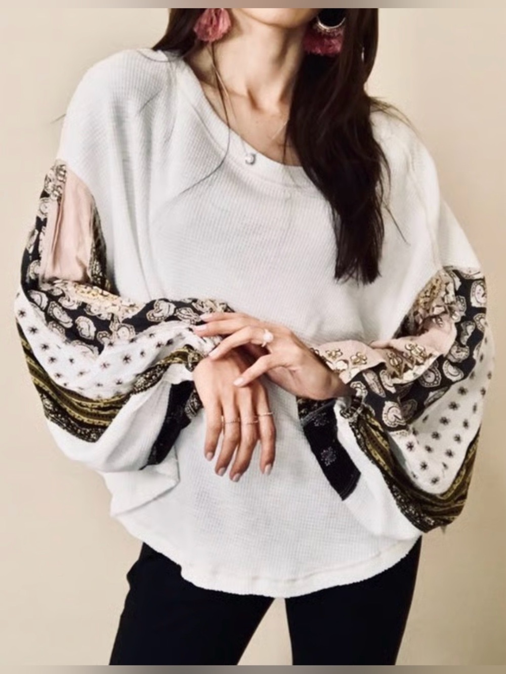 Free People - We The Free Blossom Waffle Top in Ivory size Small